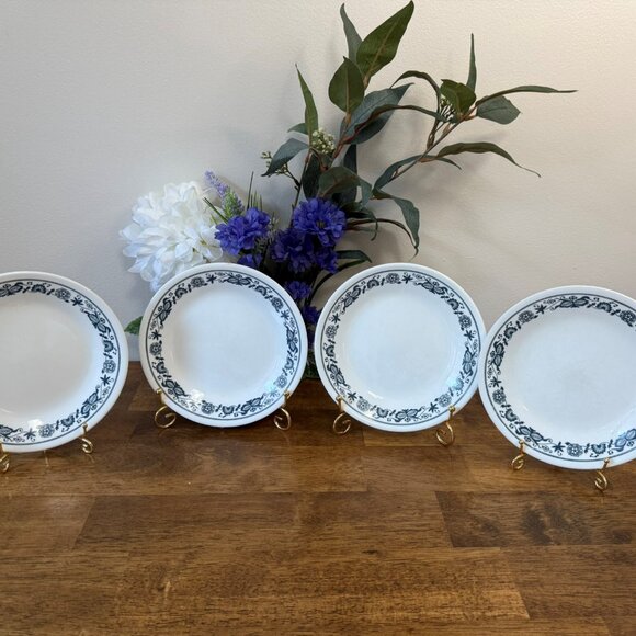 Corelle Old Town Blue Vintage Side Plates Set Floral Scroll Blue White Pattern D - Picture 3 of 5